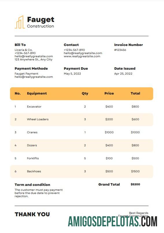 em branco Modelo de fatura de construção